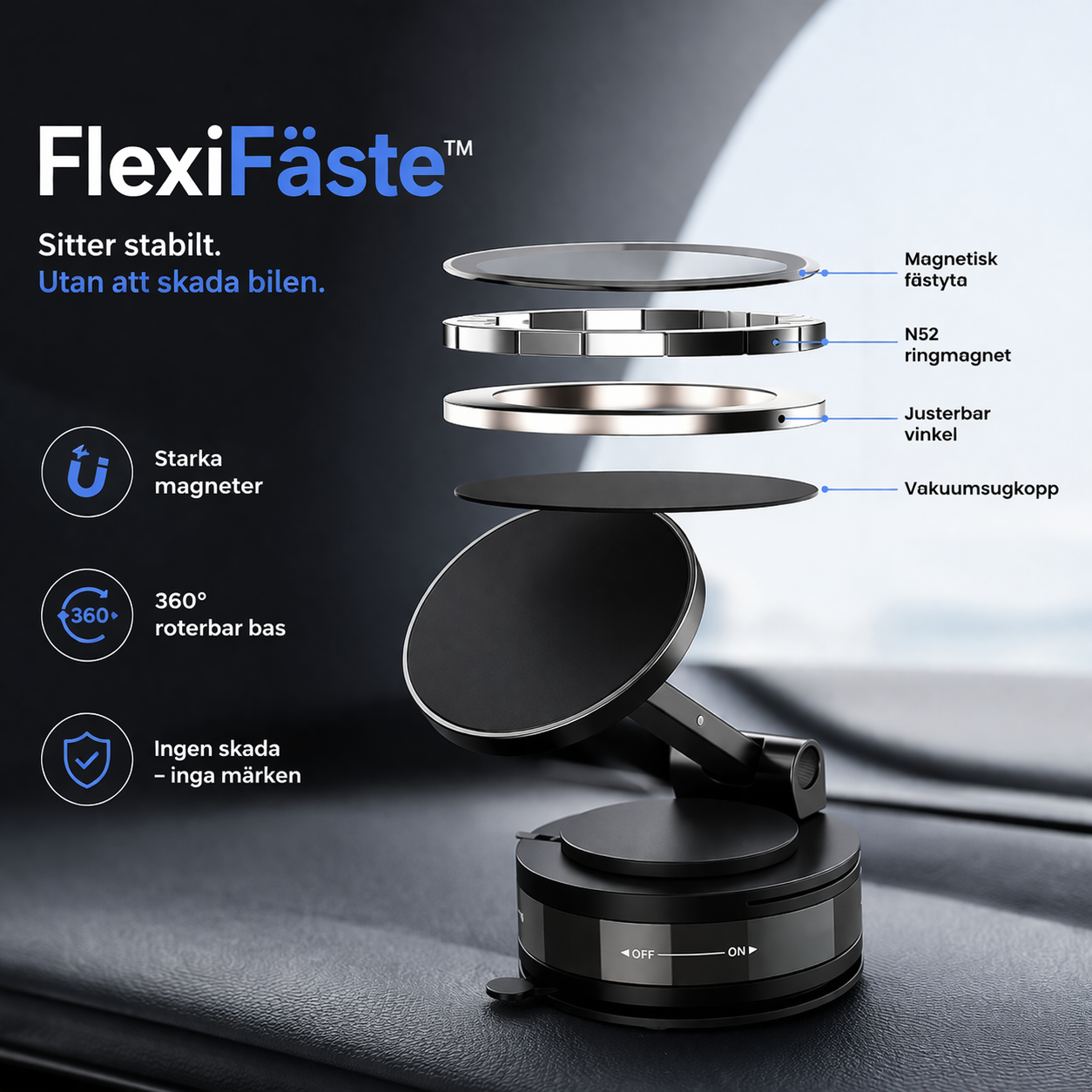 FlexiFäste™ | Magnetisk telefonhållare för bilen